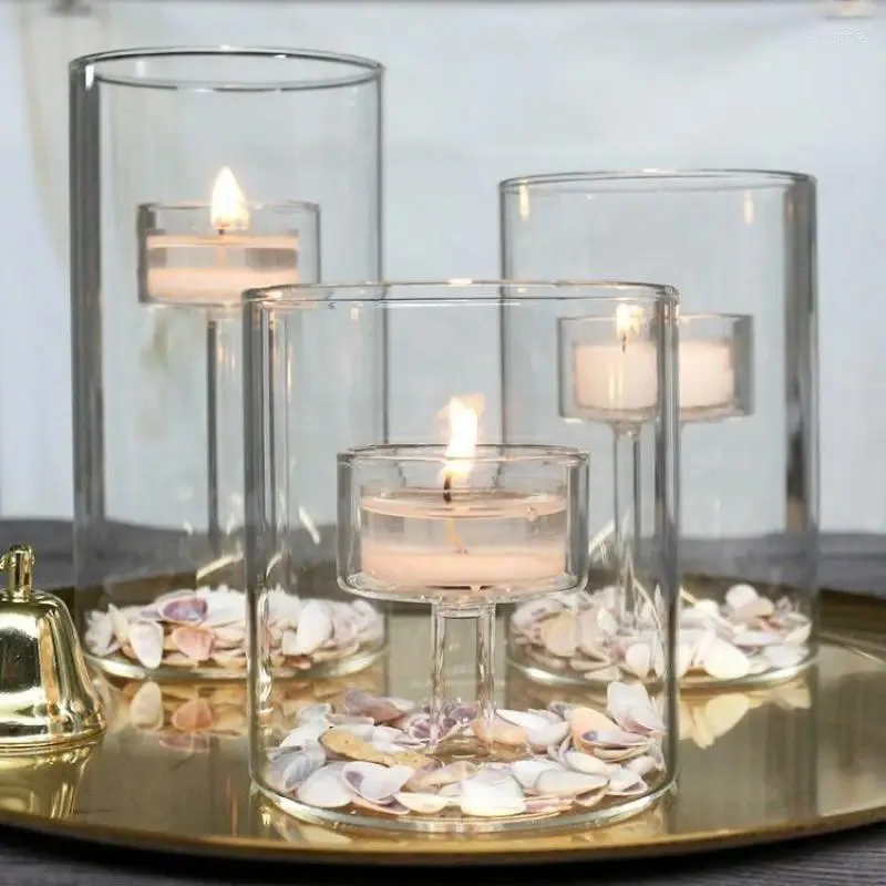 Castiçais de vidro conjunto para peças centrais do casamento moderno tealight sala de jantar decoração castiçais