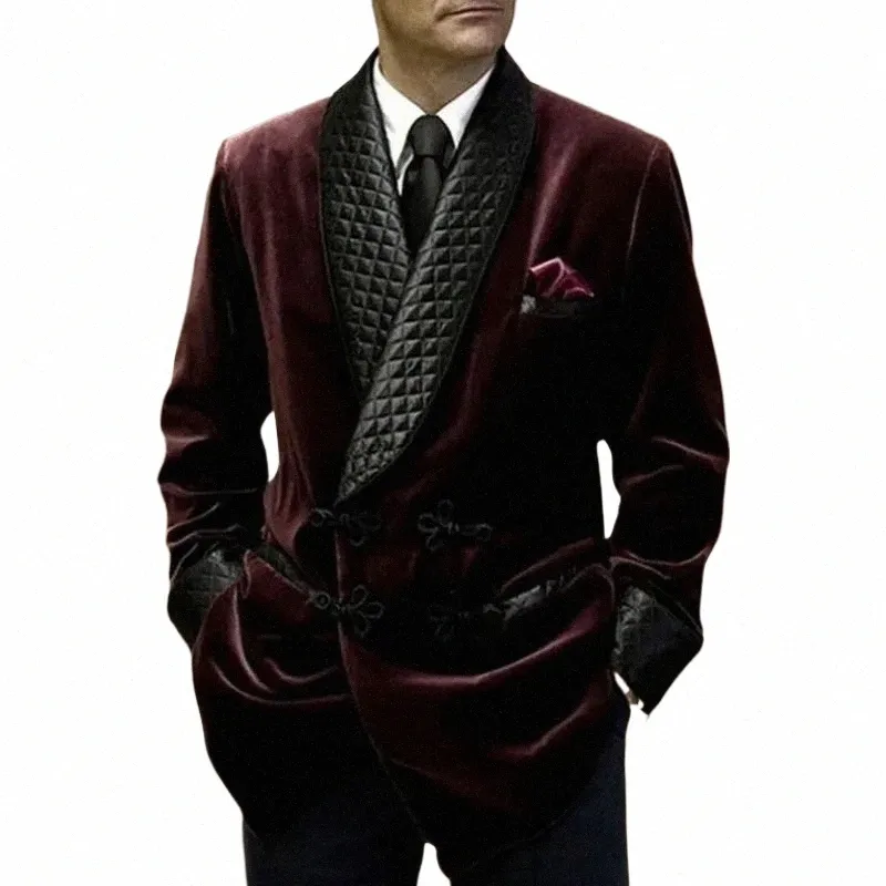 1 Pc Veet Smoking Jacket Shawl Lapel Loose Men Suit Prom Blazer Retro Dinner Party Male Fi Coat 2024 Latest Designs S1Uv#