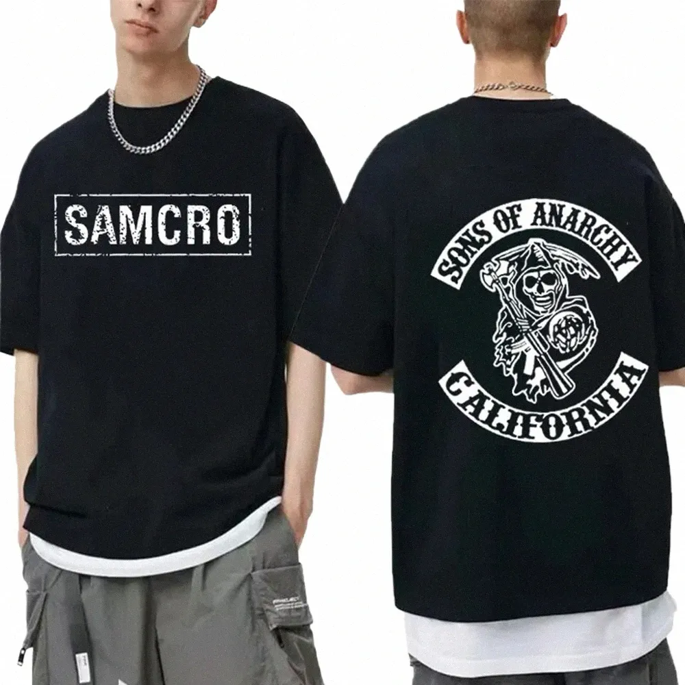 Ss van Anarchy SAMCRO Dubbelzijdig Print Tshirt Mannen Womnen Fi Hip Hop Rock Tees Korte Mouw Zomer Cott T shirts Tops D9Mq #