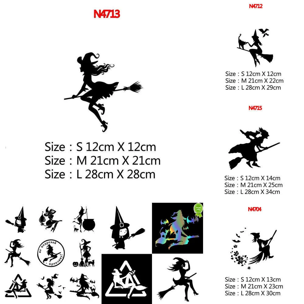 DIY Halloween Witch Flying On Broom Car Stickers Window Decor Witch Decal Vinyl Art Car Body Waterproof Auto Sticker