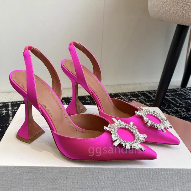 Scarpe eleganti firmate di lusso décolleté con cinturino in raso di cristallo da donna diamanti con fibbia in strass sandali in pelle con punta a punta e tacco alto 36-41