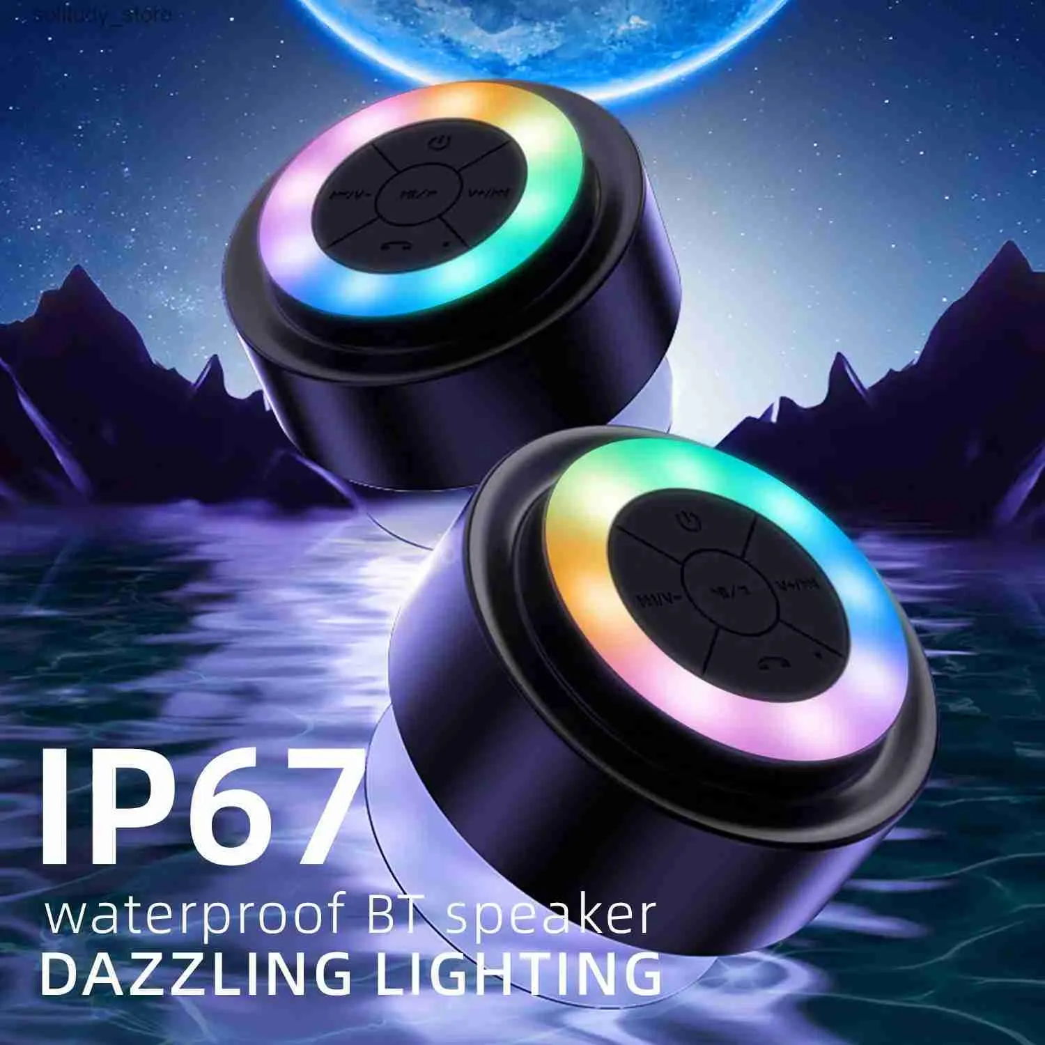 Portabla högtalare IP67 Vattentät duschhögtalare Högeffektljud-Absorbing Cup-högtalare Outdoor Wireless Bluetooth Audio RGB Color Lighting FM Radio Q240328
