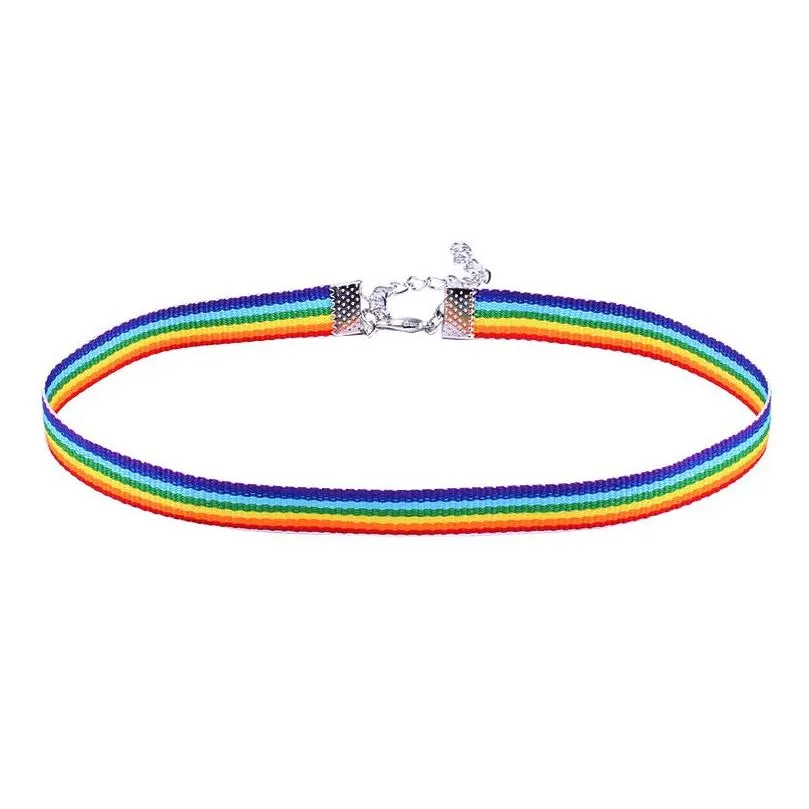 Chokers Gay Pride Rainbow Choker Halsband för män Kvinnor och spetsar Chocker Ribbon Collar med Pendant LGBT smycken Drop Leverans Necklac DHZ5W