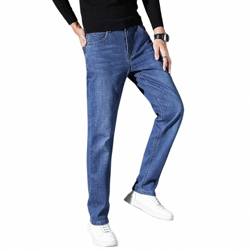 2021 классический стиль Fi повседневные облегающие эластичные джинсовые брюки мужские брендовые брюки новые мужские ретро синие джинсы T6rn #