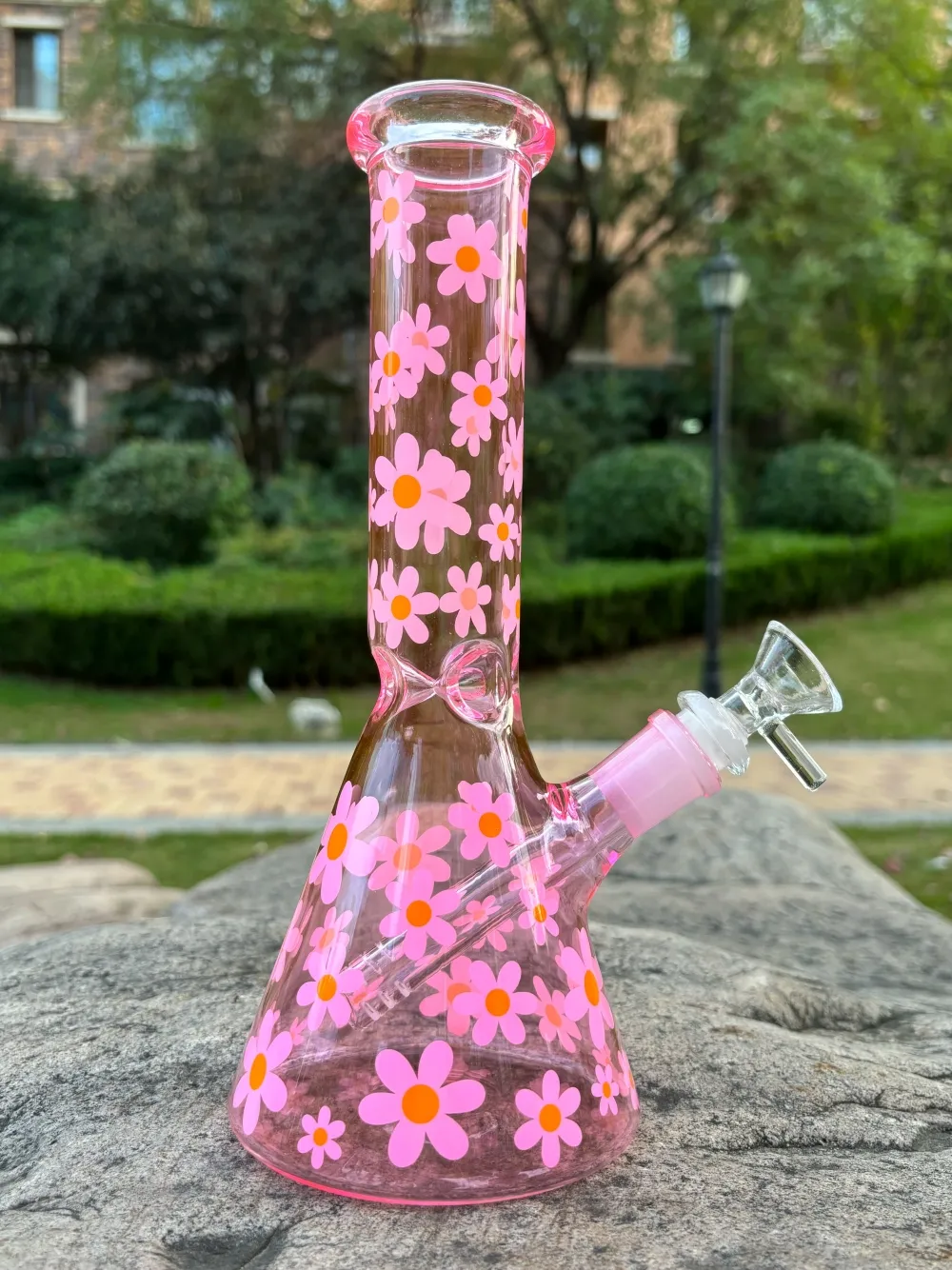 Marguerite rose 10 pouces en verre nargulières Banging Recycler Dabs Fumer Pipe d'eau capricieuse Percolator Beaker Shishas Pipes