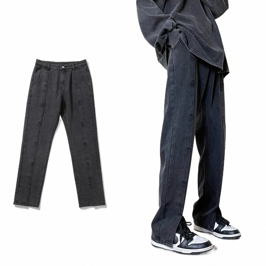 Amerikaanse High Street Vintage Wo Jeans voor Mannen Lente Herfst Hiphop Slim-fitting Spliced Slit Broek Denim broek Mannelijke d1Is #