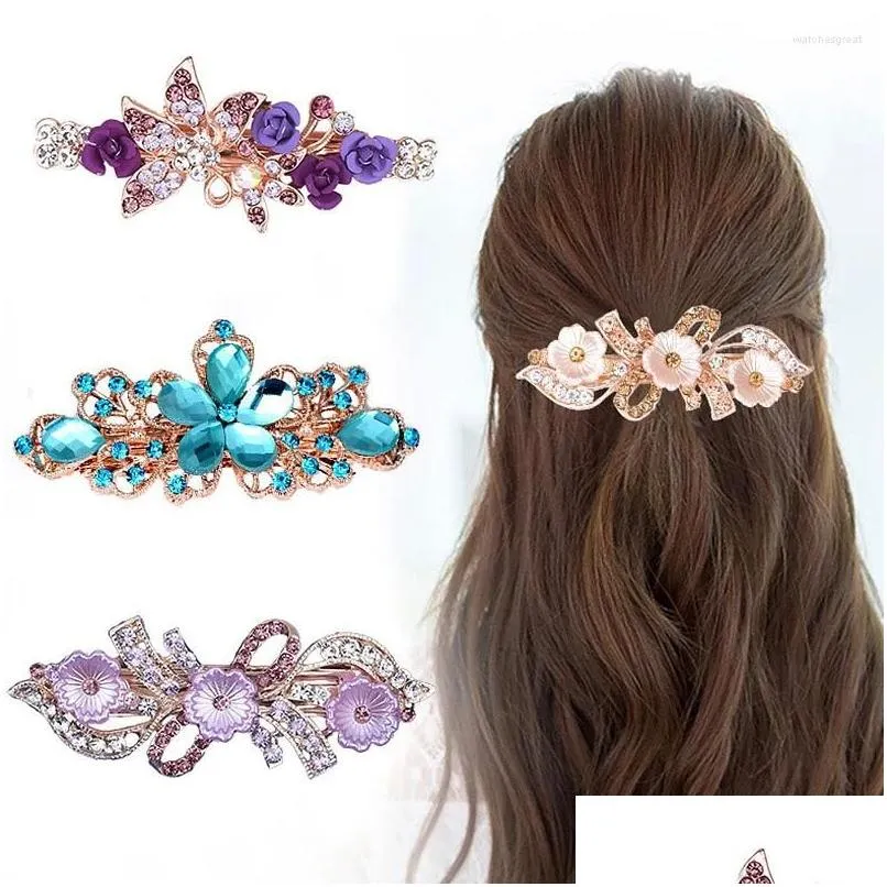 Hårklämmor Barrettes Fashion Crystal Flower Clip Hairpins For Women Rhinestone Bow Knot Barrette Hairgrips Accessories Drop Delivery J OT46D