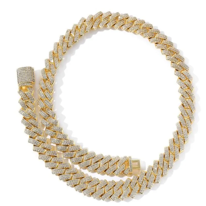 Novo colar de hip hop 14mm prong cubana link designer correntes colar moda hiphop jóias 3 linha strass gelado para fora colares fo307u