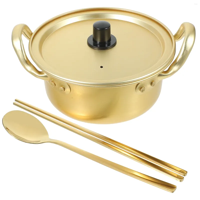 Dubbelpannor Housoutil Ramen Pot 1 Set Korean Cooking Lock Spoon Chopsticks Traditionella aluminium Instant Ramyun