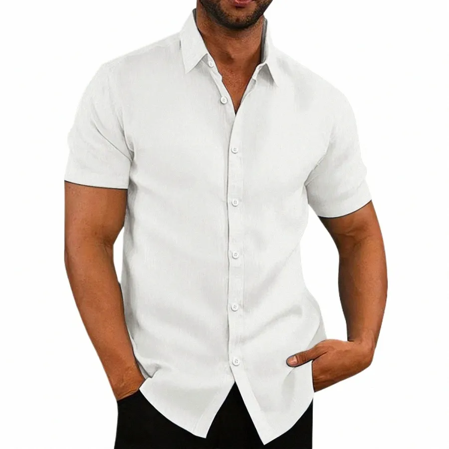 2023 Трансграничная новая летняя рубашка из хлопка и льна с короткими рукавами для отдыха, внешняя торговля, мужская рубашка, мужская однотонная рубашка 37Rx #
