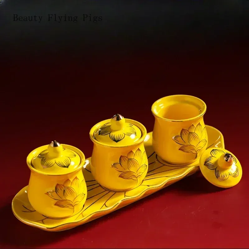 Miniature 4 pz/lotto Tazza di Acqua in Ceramica Creativa Cinese per Buddha Uso: Tazza di Acqua Bodhisattva di Loto per la casa davanti al Buddha Feng Shui