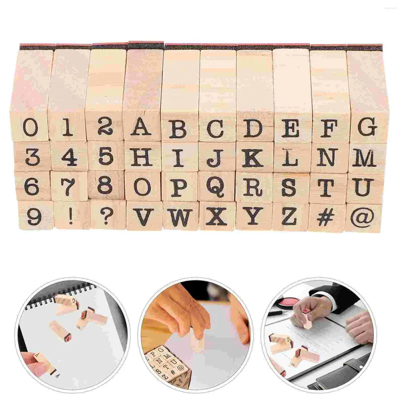 Storage Bottles Diary Wooden Stamp Letter Number Seal Typewriter Letters Numbers DIY Alphabet Stamps