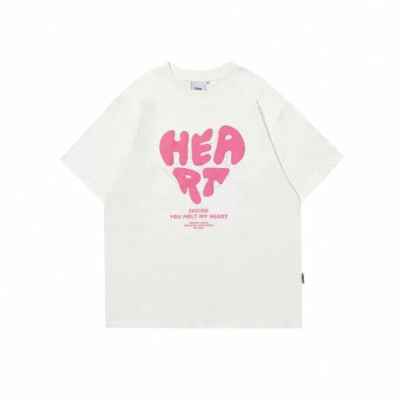 Футболка 90-х годов Лето с коротким рукавом Harajuku Мужская футболка Сердце Спортивная футболка Cott Повседневные футболки Y2k Одежда Хип-хоп Уличная одежда Топы V4on #