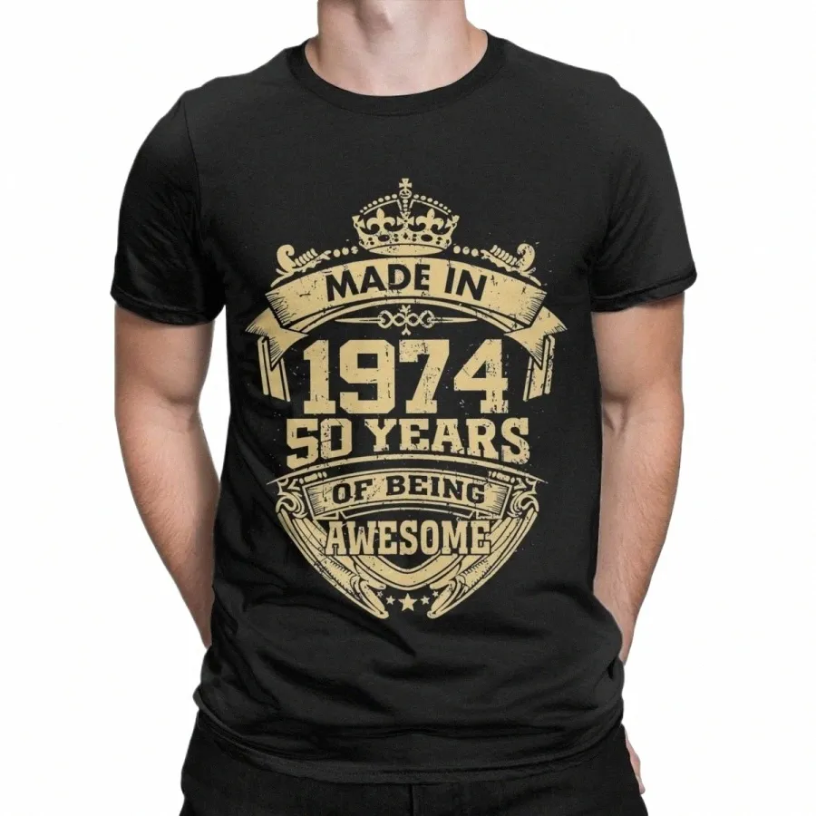 T-shirt homme fabriqué en 1974 50 ans d'être génial humour Cott T-shirt cadeau d'anniversaire T-shirts O cou vêtements grande taille C2JV #