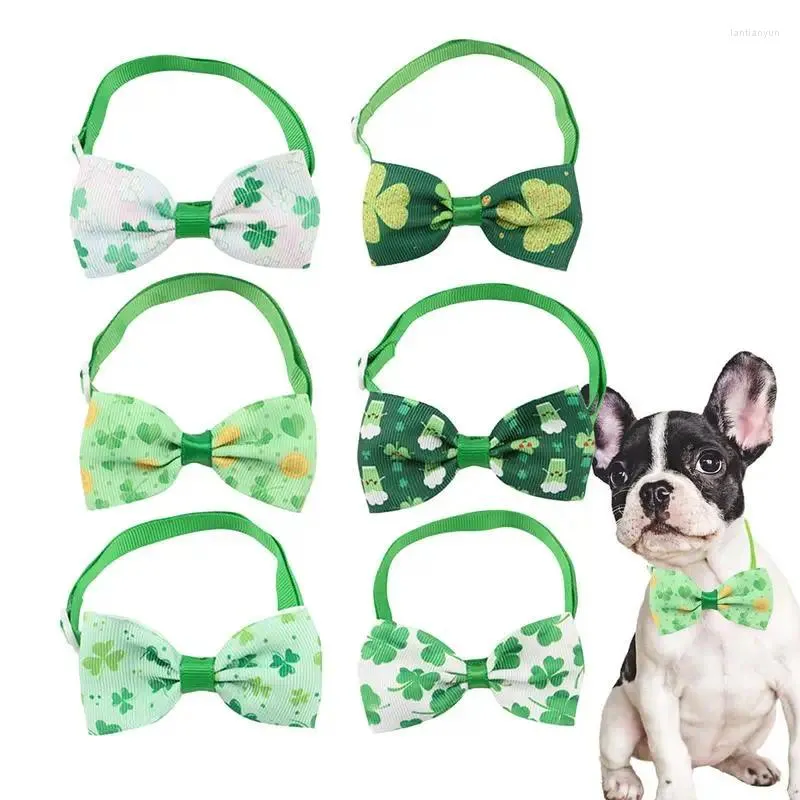 Köpek yakaları St Patrick's Day Cat yakalı Yay 6pcs Yeşil Festival Shamrock Keşeleri Yonca Desen Temel Evcil Hayvan Bakımı