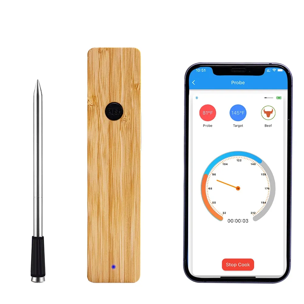 Mätare Smart Wireless Bluetooth Meat Thermometer Mobile App Dubbel nål Vattentät termometer för matbiff BBQ Tillbehör