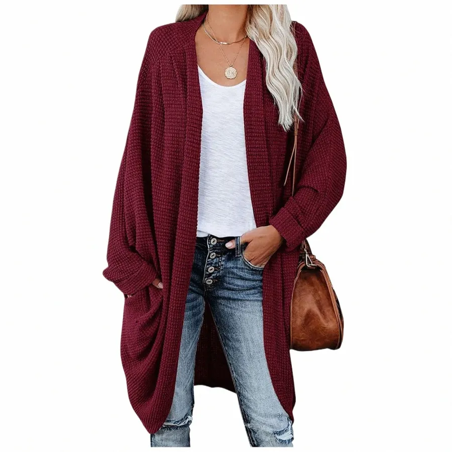 Mulher camisola solta cardigan cor sólida bolso tricô 2024 outono/inverno fi roupas femininas camisola macia outerwear p1ri #