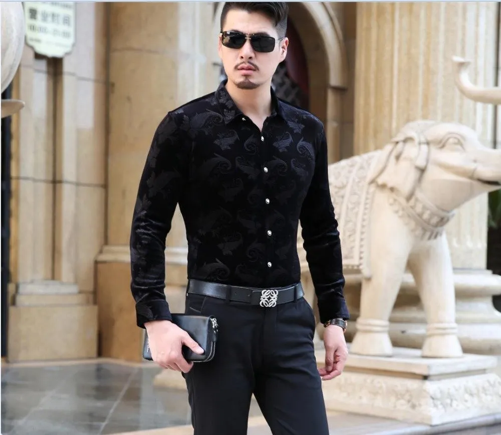 slim fit dress slacks Sleek Black Textured Casual Shirt with Gold-Toned Button Accents. – HolloMen