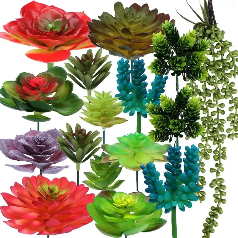 Fiori decorativi Piante succulente artificiali 16 pezzi Finto finto senza vaso per la decorazione domestica Colore naturale in plastica di grandi dimensioni