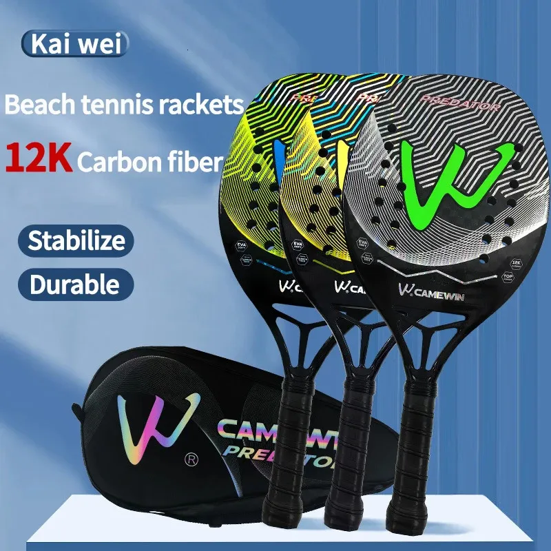 Schläger Beach-Tennis Carbon 12k Professional Vollcarbonfaser raue Oberfläche Mit Schutztasche Schweißband Handgelenkpflege Geschenk 240323