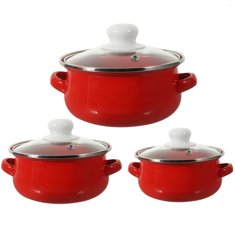 Caldeiras duplas 3 pcs panela de unhas de panela pequena pitada de macarrão instantânea vermelha para fogão noodles superior