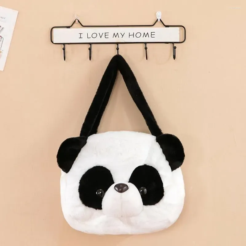 Schoudertassen Dames Crossbody Zwart Wit Leuke Cartoon Panda Messenger Bag Zacht en comfortabel Pluizig speelgoedwinkelcadeau voor meisje