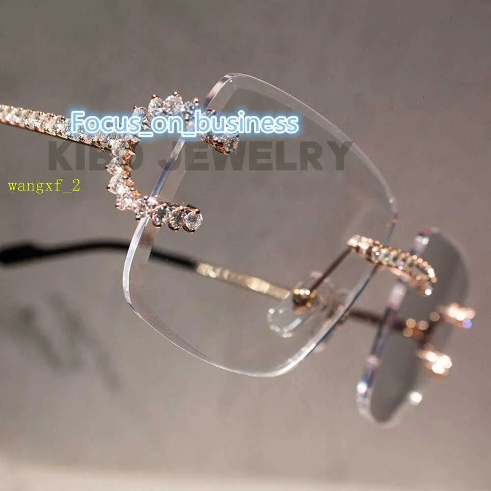 Hip Hop Fashion Gentleman Rapper Solglasögon Clear Lens 3mm Moissanite Diamond Rimless Mens Glasses
