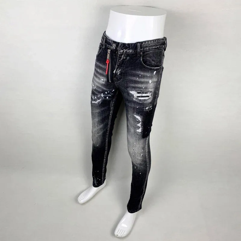 Jeans da uomo Streetwear Moda Uomo Retro Nero Grigio Elastico Skinny Fit Strappato Rattoppato Pantaloni di marca Hip Hop firmati