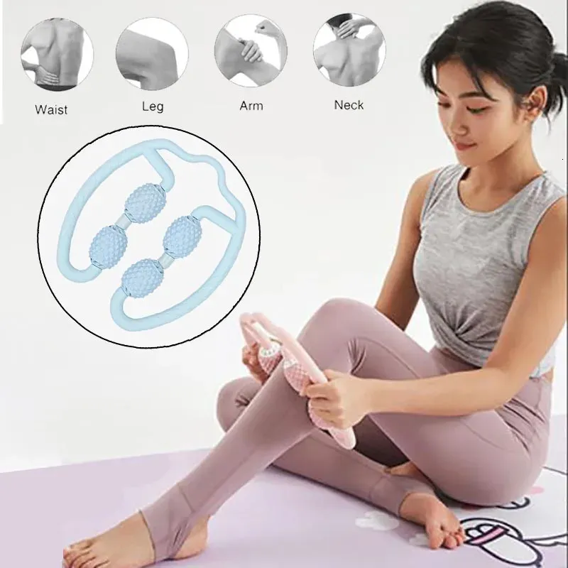 Trigger Point Massage Roller U Form för armbenhals Muskelvävnad Fitness Gym Yoga Pilates Sport 4 Wheel Blocks Yoga Roller 240323