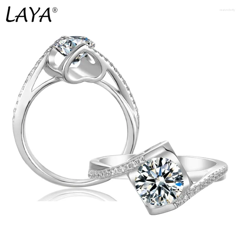 Bagues de cluster LAYA Moissanite Bague S925 Argent 1CT 6.5MM D VSS1 a réussi le test de diamant bijoux de mariage bande d'anniversaire