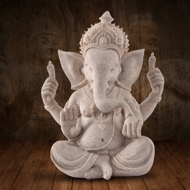 Sculptures 1PC Home Decor Ganesha Figurine Elephant God Statue Religious Ornaments Resin Indian Fengshui Lord Hindu God Sculpture