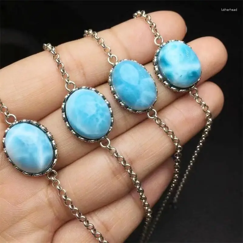 Decoratieve Beeldjes S925 Natuurlijke Larimar Armband Mode Energie Steen Reiki Healing Crystal Strand Fengshui Gift 1PCS