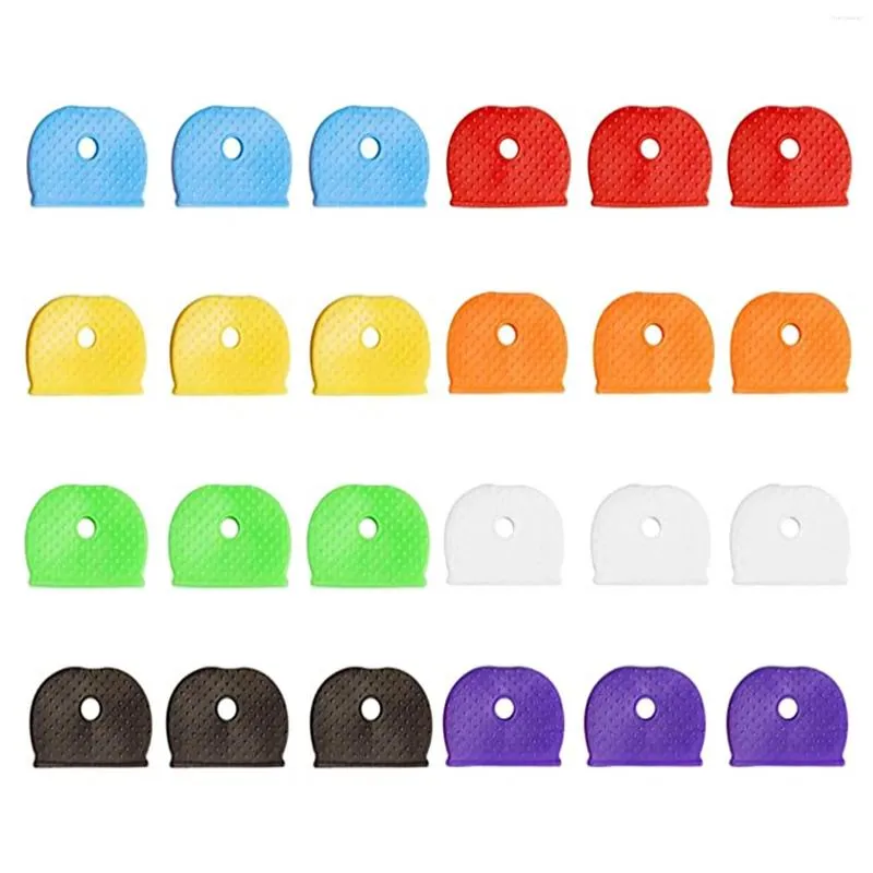 Porte-clés 24pcs / Set Anti-poussière Multifonctionnel Key Cover Cap Capuchon de protection léger PVC pratique sans rayures Porte antidérapante 8 couleurs