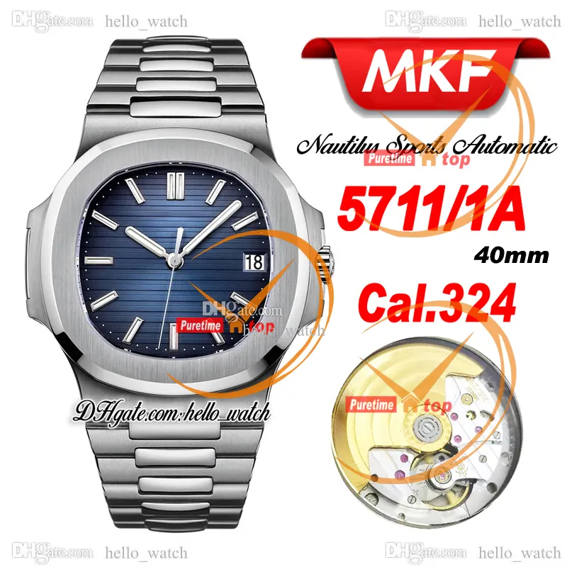 MKF 40mm Sport 5711/1A 010 Cal.324自動メンズウォッチ5711 D-BlueテクスチャダイヤルサファイアステンレススチールブレスレットスーパーエディションPPHW B002A