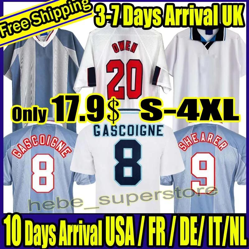 1996 Engeland retro voetbal jersey Gascoigne Shearer McManaman Southgate Classic Vintage Sheringham 96 98 Home Away Owen voetbalshirt