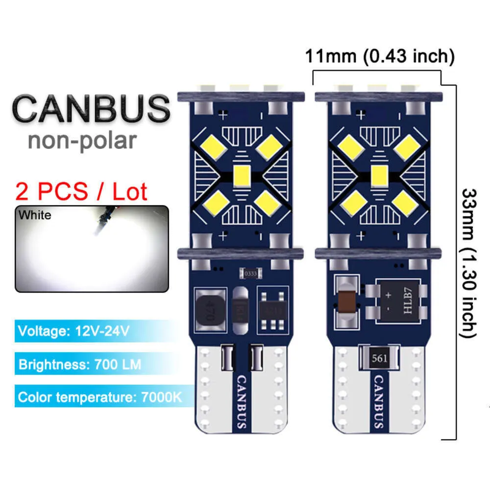 Upgrade 2 STUKS Auto Signaal Lamp T10 W5w LED Licht Canbus 12/24 V 7000 K Wit Auto interieur Dome Reading Kofferbak Kentekenplaat Wedge Zijlamp