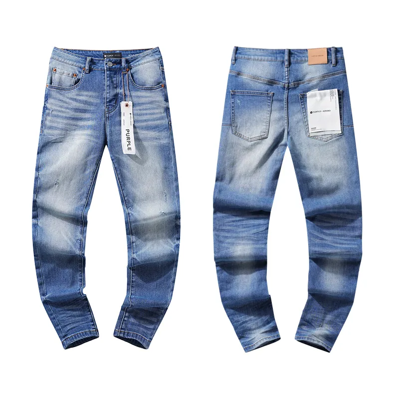 24ss Модные мужские джинсовые брюки больших размеров на пуговицах с рваными дырками Идеально подходят для городского повседневного постиранных синих джинсов Брюки Нижняя часть Skinny Fit 0328