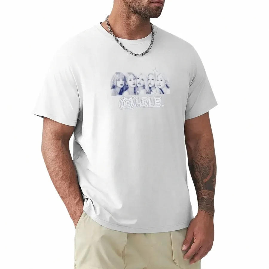 Gi-dle I LOVE T-shirt nere taglie forti top tinta unita magliette semplici da uomo 846k#