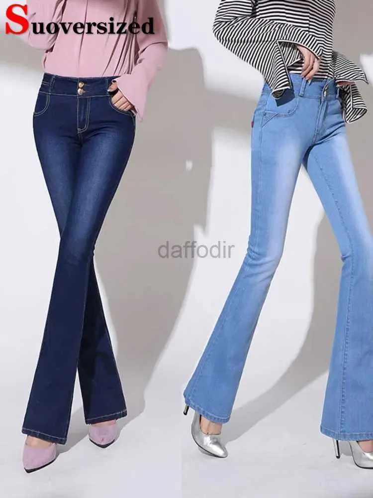 Calças de brim femininas mulheres magro cintura alta flare jeans primavera outono coreano streetwear vintage estiramento denim calças causal clássico novo kot pantolon 24328