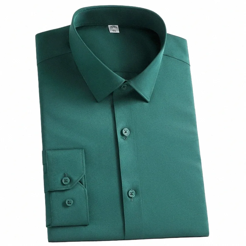 Herr Silk Touch Semi-formell LG-hylsa Dr-skjorta utan Pocket Standard-fit rynkfria skjortor för businaktiviteter C9Z0#