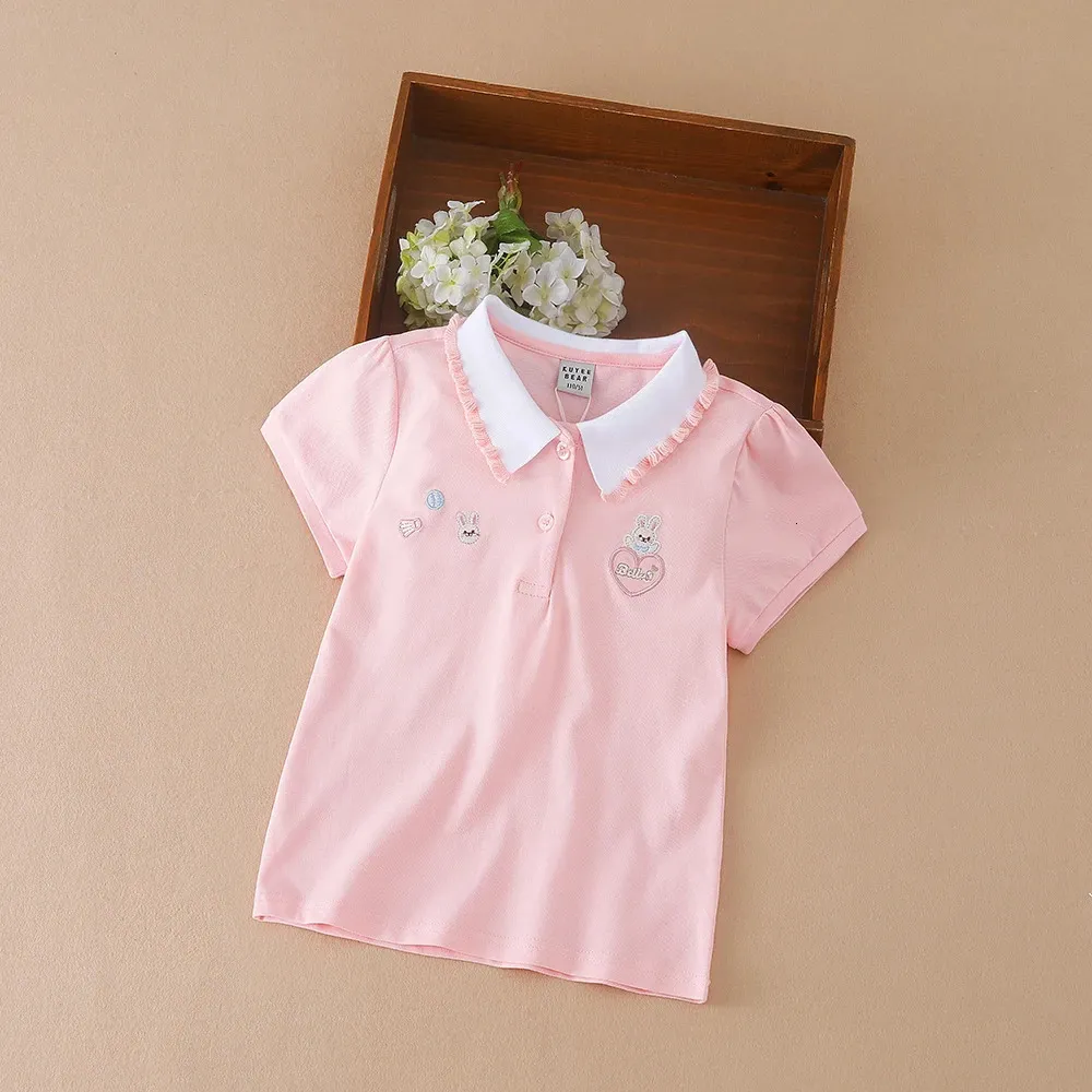 3-12 Age Girls Polo Summer Kids Short Sleeve Thirts Therts Kids Down Down Twlar Clothing Baby Cotton Tops 240319
