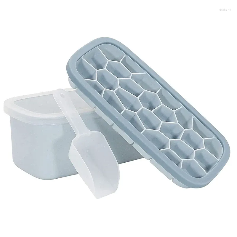 Bakning Mögel Ice Square Tray 26-isbrickor med låda och lock Easy-Release Blue