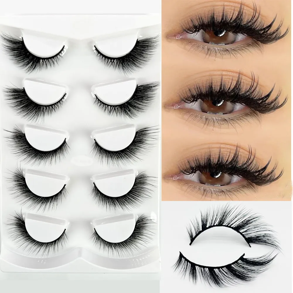 Nuove ciglia di visone 3D Cat Eye Lashes 5 paia Ciglia finte naturali alate Wispy Trucco Occhi di volpe Ciglia di visone finte