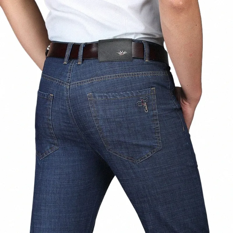 Primavera verão jeans homem calças em linha reta fina denim calças casuais roupas masculinas jeans regular fit h4gk #