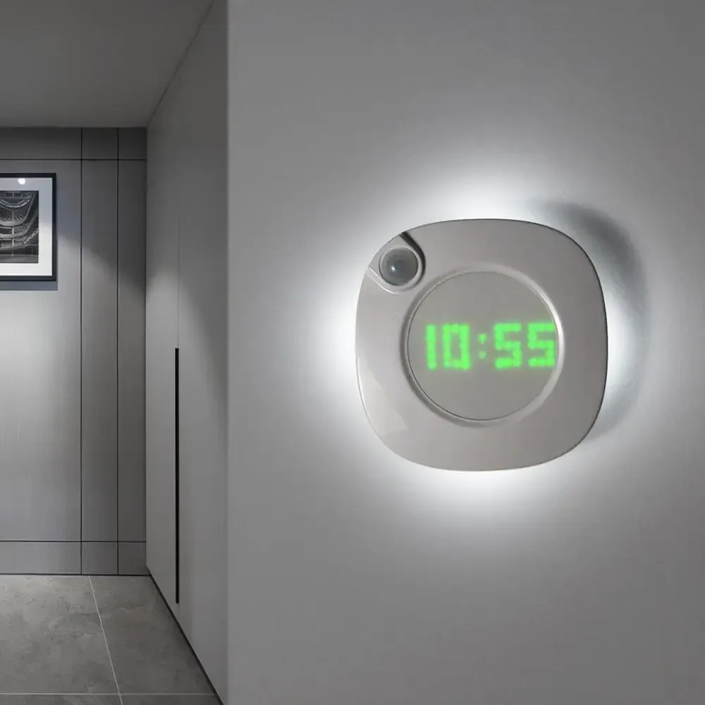 Horloges LED PIR capteur de mouvement horloge murale lampe 360 degrés USB design moderne montre numérique temps cuisine intérieure salle de bain étude veilleuse