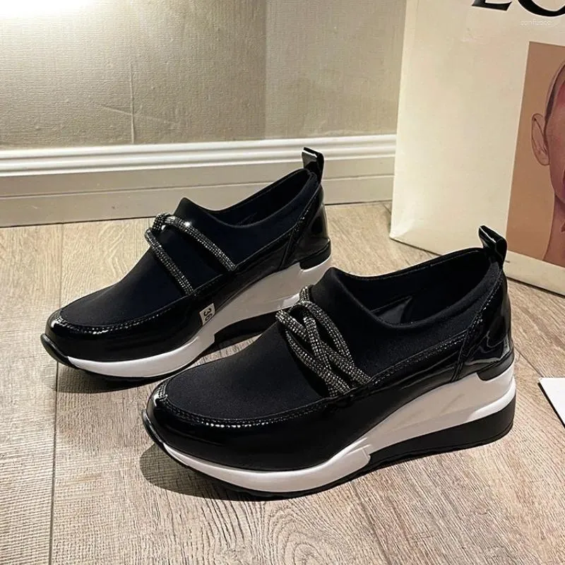 Casual Shoes Chunky Female Crystal Sneakers Women Vulcanized 2024 Trend Platform Wedge Heel Fashion Blocking Bekväm loafer