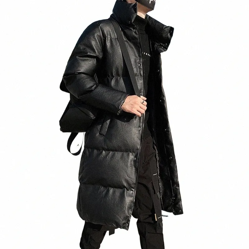 2021 Winter Faux PU Leder Puffer Jacken für Männer Kleidung FI Gepolsterte LG Jacke Mantel Männlich Wasserdicht Parka E258 W5Us #