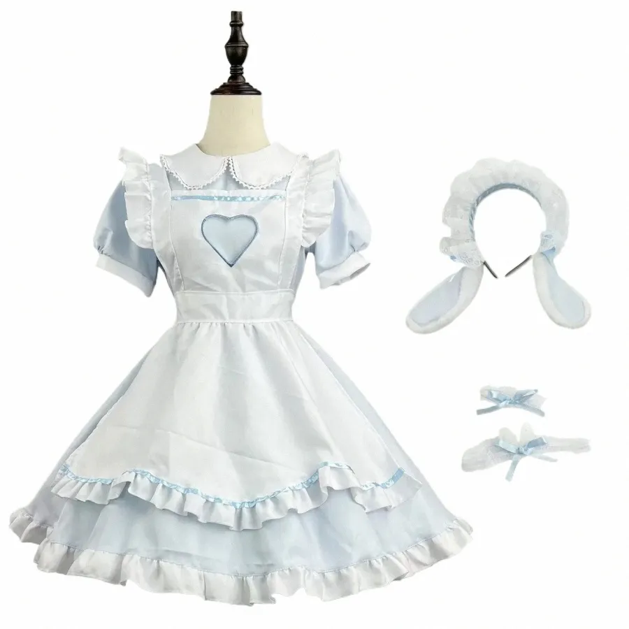New Blue Cute Heart Lolita Maid Dr Costumi Cosplay Love Girl Maid Dr Suit per Waitr Maid Party Costumi di scena S -5XL G7Oo #
