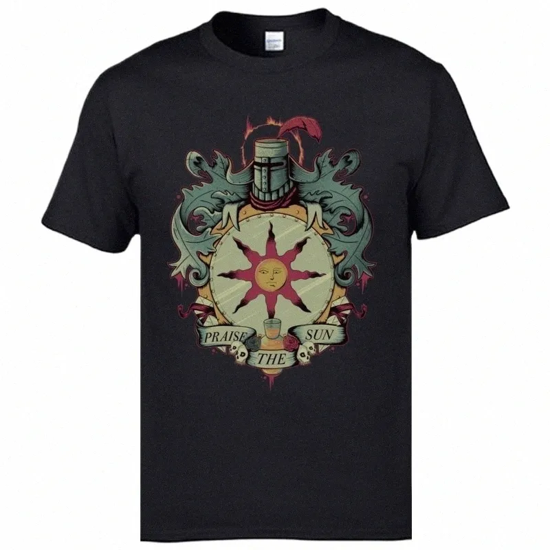new Arrival Men Tops & Tees Dark Souls Normal T Shirts 100% Cott Fabric Short Sleeve Camisa T Shirt Round Neck Vintage Game I29l#