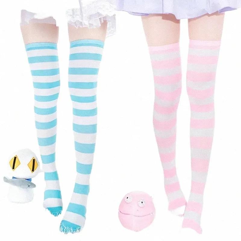 wholesale Calzini alti da donna Kawaii Lg Stripe stampato sopra i calzini al ginocchio Calze Anime Cosplay Leg Wrs Calzini carini d3L4 #